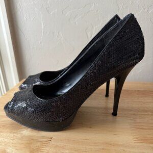 Black Sequin Peep Toe 3" Heels - Steve Madden